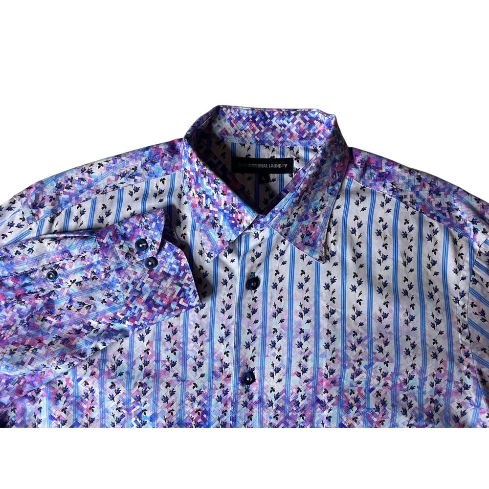International Laundry Men's Large Purple Floral Dress Shirt Graham Flip Cuffs